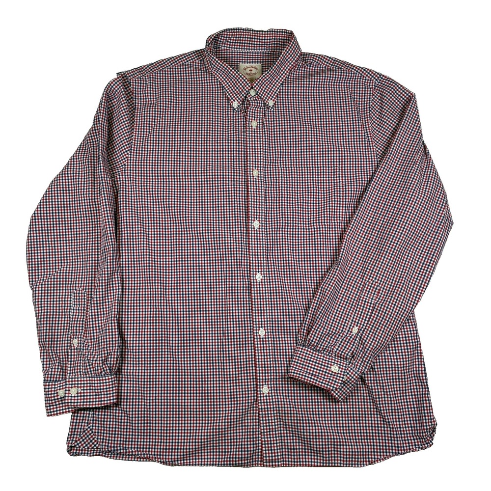 Brooks Brothers Red Fleece Mens XXL Cotton Blue Red Gingham Plaid Shirt Preppy